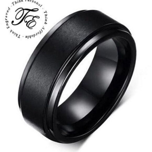 Men's Matte Black Wedding Ring Band - Matte Black Wedding Ring For Guys - Picture 1 of 6